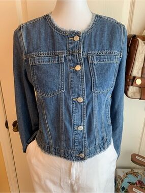 TB denim cropped frayed hem Tencel jacket